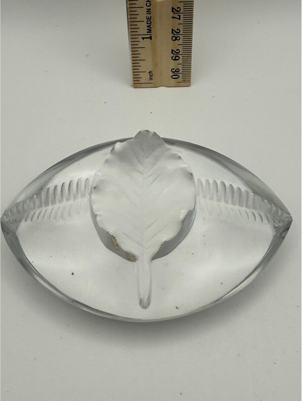 Lalique France Crystal Frosted Leaf Paperweight Signed Clear Art Glass 6"